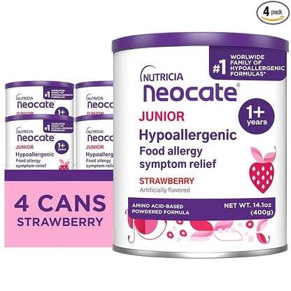 Nutricia Neocate Junior - Hypoallergenic, Dairy-free, Amino Acid-Based Formula for 1+ Years - For Toddlers, Kids & Teens - Powdered Formula - Strawberry - 14.1 oz can (Case of 4)