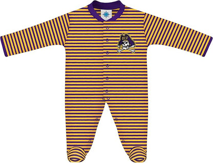Creative Knitwear College Baby Striped Footed Romper - Team Logo, Multiple Colors, for Boys & Girls (0-9 Months)