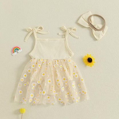 Baby Girl Clothes Daisy Ribbed Bodysuit Sleeveless Romper Dress Summer Outfit for Girls Newborn 3 6 9 12 18 Months