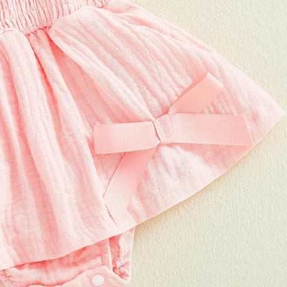 Thorn Tree Baby Girl Summer Clothes Newborn Outfit Ruffle Romper Infant Baby Dress Bow Headband Solid Cute Outfits Girls