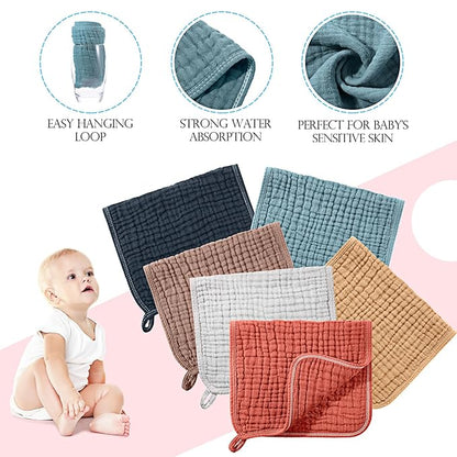 Hicarer 6 Count Muslin Burp Cloths Cotton Baby Burping Rags Large 20 x 10 Inch 6 Layers Spit up Rags Soft Absorbent Multicolor Wash Cloths Diapers for Newborn Baby Girl Boy(Retro Colors Series)