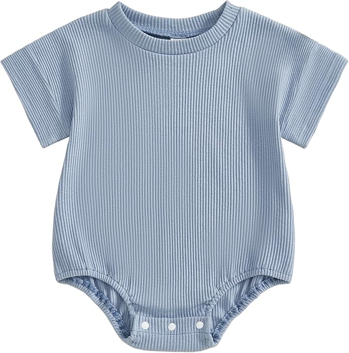 Merqwadd Baby Summer Bubble Romper Infant Boy Girl Short Sleeve Onesie Oversize Cotton T-shirt Bodysuit Top