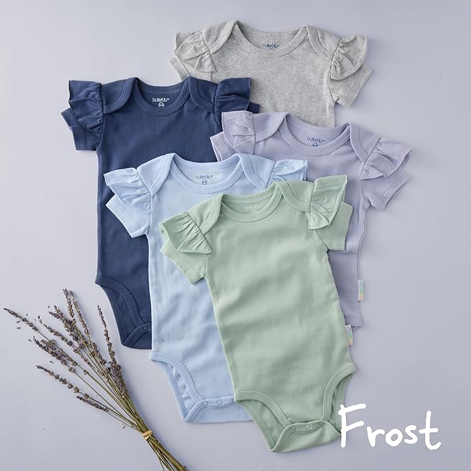 baby-girls Rory 5-pack Short Sleeve Ruffle Shoulder Bodysuits 100% Organic Cotton for Baby Girls