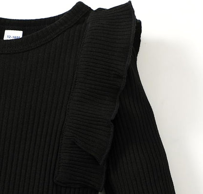 0-24M Infant Ribbed Romper Baby Girls Knit Ruffle Bodysuit Toddler Girl Solid Color Jumpsuit Holiday Shirt Tpos