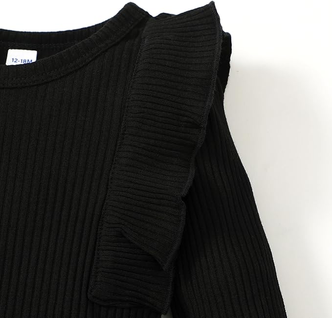 0-24M Infant Ribbed Romper Baby Girls Knit Ruffle Bodysuit Toddler Girl Solid Color Jumpsuit Holiday Shirt Tpos