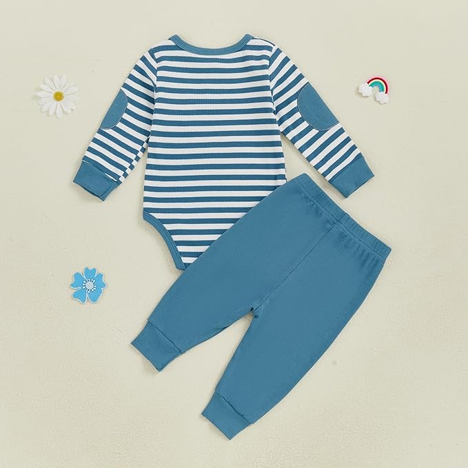 fhutpw Baby Boy Clothes 3 6 12 18 Months Ribbed Knitted Long Sleeve Romper and Pants Sets Newborn Fall Splicing Color Outfits