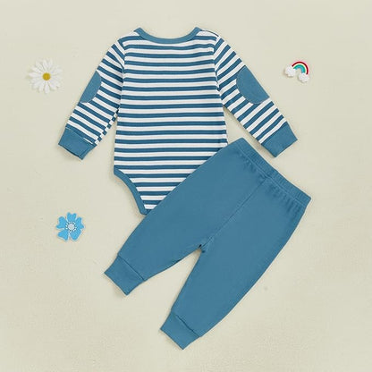 fhutpw Baby Boy Clothes 3 6 12 18 Months Ribbed Knitted Long Sleeve Romper and Pants Sets Newborn Fall Splicing Color Outfits