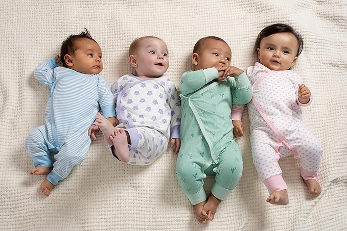 monica + andy Kimono Tie Long Sleeve One Piece, 100% Organic Baby Clothes for Girls & Boys, Preemie, Newborn & Infant