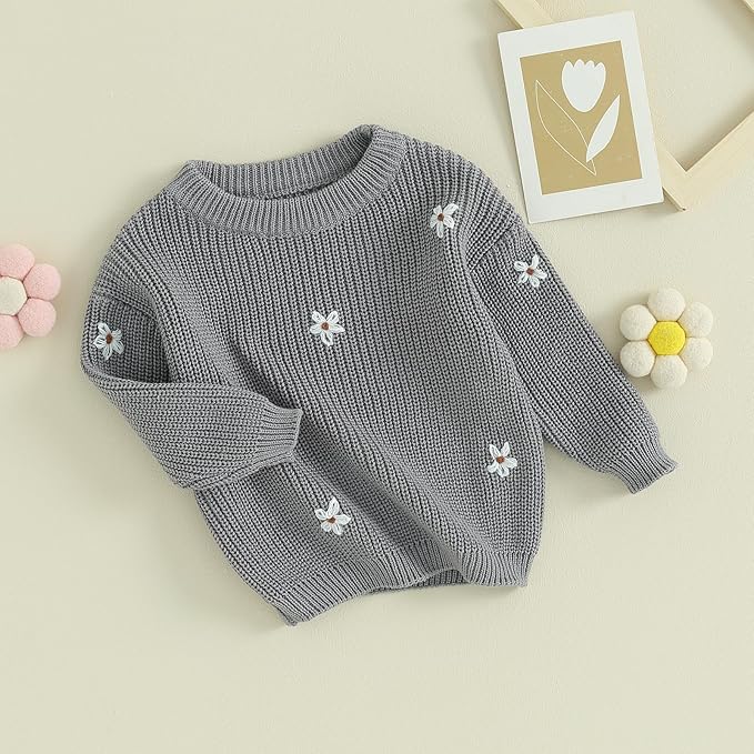 Mubineo Baby Girl Winter Clothes Cute Flower Sweater Crewneck Pullover Long Sleeve Knit Newborn Infant Sweaters
