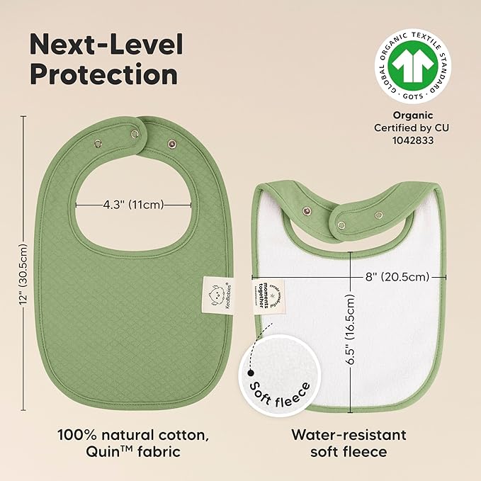 KeaBabies 8-Pack Organic Baby Bibs for Girls, Boys - Quilted Cotton Cloth Baby Drool Bibs for Drooling and Teething Toddler, Newborn, Infant, Soft & Super Absorbent (Moor)