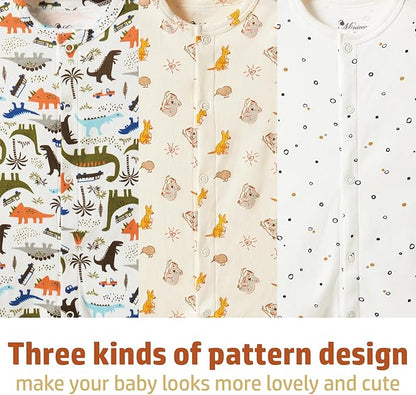 3-Pack 100% Cotton Baby Boy Rompers,0-24Months Short Sleeve Toddler Romper,Breathable Spring/Summer Clothes