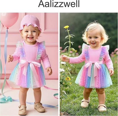 Aalizzwell Infant Newborn Girls Long Sleeve Bodysuit Dress