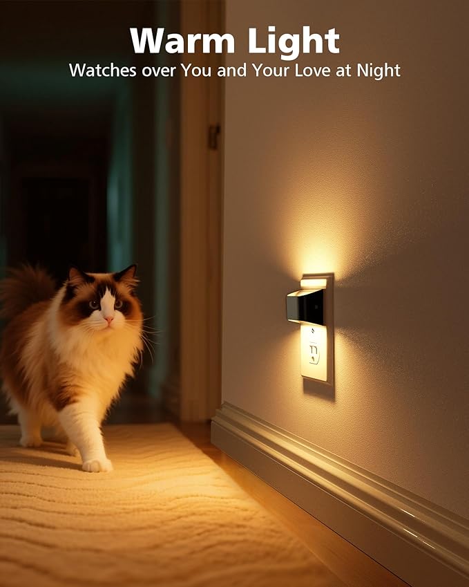 VOLISUN Night Lights Plug into Wall, 4 Pack Up and Down LED Night Light with Dusk to Dawn Light Sensor, 3000K Warm White Nightlight for Hallway, Bedroom, Bathroom, Kitchen Black