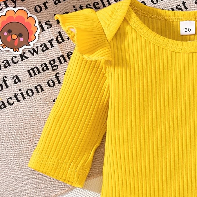 Aalizzwell Preemie Newborn Infant Baby Girls Clothes Ribbed Romper Bodysuit Pants Set Fall Winter Outfits