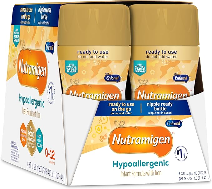 Enfamil Nutramigen Hypoallergenic Baby Formula with Iron, Lactose Free, Colic Relief from Cow's Milk Allergy Starts in 24 Hours, Brain Building DHA, Concentrated Liquid, 8 Fl Oz, 24 Bottles