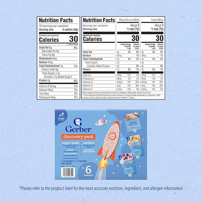 Gerber Stage 3 Baby Snacks Discovery Pack, Yogurt Melts, Teething Wafers, 6PK