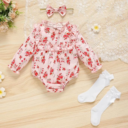 GRNSHTS Newborn Baby Girl Clothes Ruffle Rompers Toddler Fall Outfits for Girls Set Little Girl Fall Winter Clothing