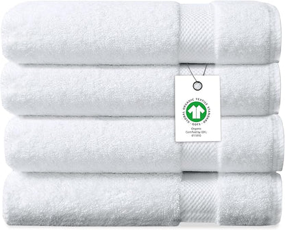 Delara Organic Cotton Luxuriously Plush Bath Sheet Pack of 4 | GOTS & OEKO-TEX Certified | Premium Hotel Quality Towels | Feather Touch Technology|650 GSM Long Staple|Soft, Quick Dry & Ultra-Absorbent