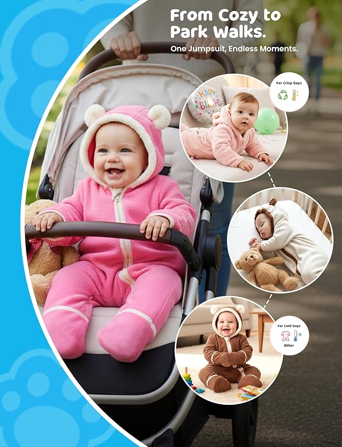 PATPAT Fleece Hooded Footed Clothes, Soft Warm Footie Covers, Car Seat Friendly, Easy Zip,Cute Romper Newborn Infant Jumpsuit