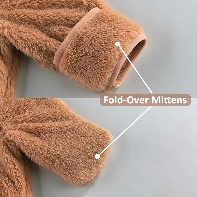 Baby Infant Boys Girls Winter Coat with Fold-Over Mittens Fleece Outwear Jacket Warm Clothes Bear Hooded