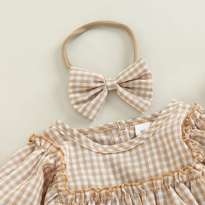 2pcs Infant Baby Girls Romper Dress Headband Long Sleeve Clothing Flowers Newborn Boho Girl Outfit Jumpsuit Clothes