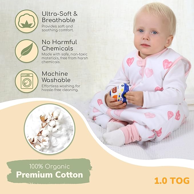 Mama Cheetah Toddler Sleep Sack with Feet 4T-5T, 1.0 TOG Organic Cotton Baby Wearable Blankets with Legs, Baby Sleeping Bag for Walkers, Early Walker X-Large