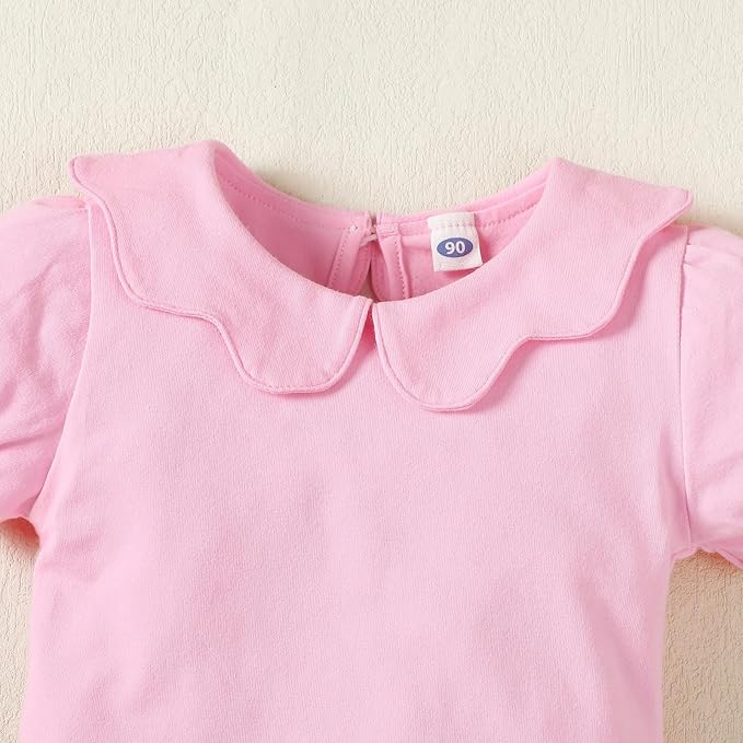 0-24M Infant Girls Ruffle Collar Romper Baby Girl Solid Color Bodysuit Casual Jumpsuit (Pink short, 3-6 Months)