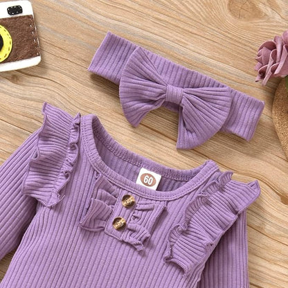 Aalizzwell Preemie Newborn Infant Baby Girls Clothes Ribbed Bodysuit Pants Set Fall Winter Outfits