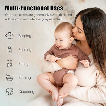 HIPHOP PANDA Muslin Burp Cloths, 10 Pack - Large 20" X10" - Ultra Absorbent and Soft 100% Cotton Baby Essentials Drool Rags and Messes for Newborn - Colorful Designs for Boy Girl, Blush Sakura Blend