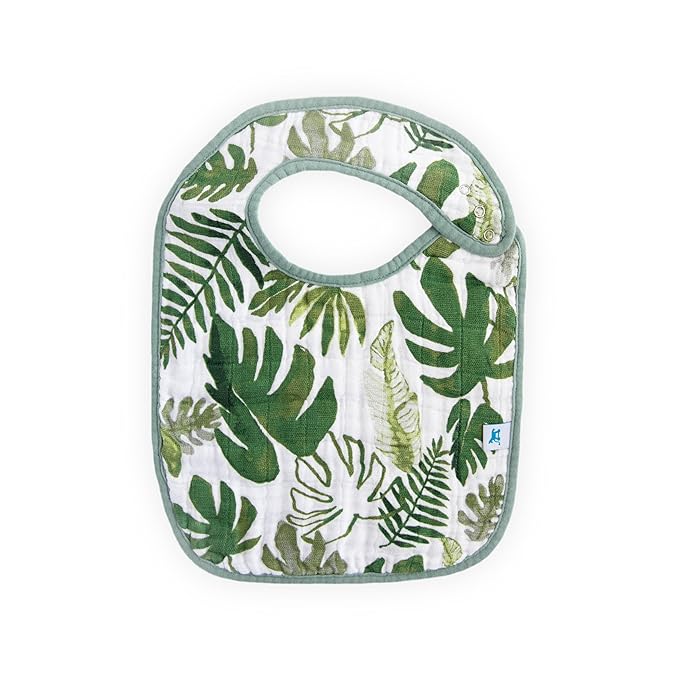 Little Unicorn Premium Classic Bib 3 pack | Adjustable as baby grows | Soft fabric on skin | Great for first time eaters (Tropical Leaf)