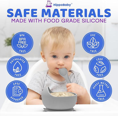 Baby Led Weaning Supplies | 10 Piece Silicone Feeding Set | Baby Toddler Bib Cup Divided Plate and Bowl Self Feeding Spoons Dish Set | Baby Utensils | Toddler Feeding Supplies (Cloud)