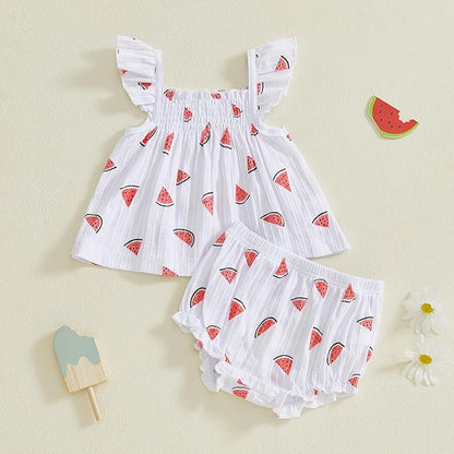 Mubineo Baby Girl Summer Clothes Cute Ruffle Tops Dress Shorts Outfits Set Infant Toddler Shrit Bloomers Princess Outfit