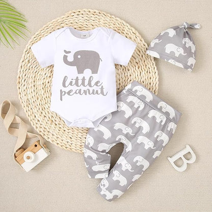 Newborn Infant Baby Boys Clothes Set Romper Bodysuit Pants Hat 3Pcs Outfits