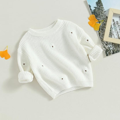 Mubineo Baby Girl Winter Clothes Cute Flower Sweater Crewneck Pullover Long Sleeve Knit Newborn Infant Sweaters