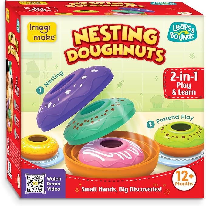 Imagimake Nesting Doughnuts | Leaps & Bounds Baby Toys for 12+ Months | Learning Toys for 1 + Year Old Toddlers and Infant | 2-in-1 Play & Learn | Montessori Baby Toy | Birthday Gifts for 1 Year Old