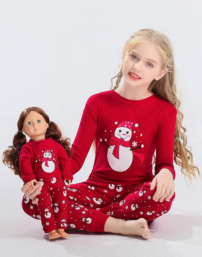 Babyroom Girls Matching Doll&Toddler 4 Piece Cotton Pajamas Toddler Christmas Sleepwear