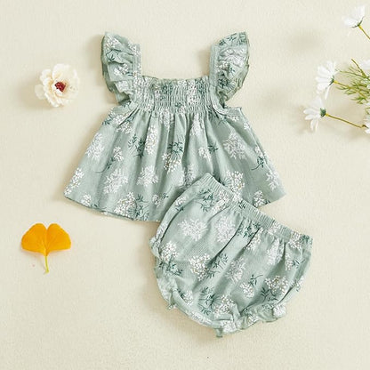 Mubineo Baby Girl Summer Clothes Cute Ruffle Tops Dress Shorts Outfits Set Infant Toddler Shrit Bloomers Princess Outfit