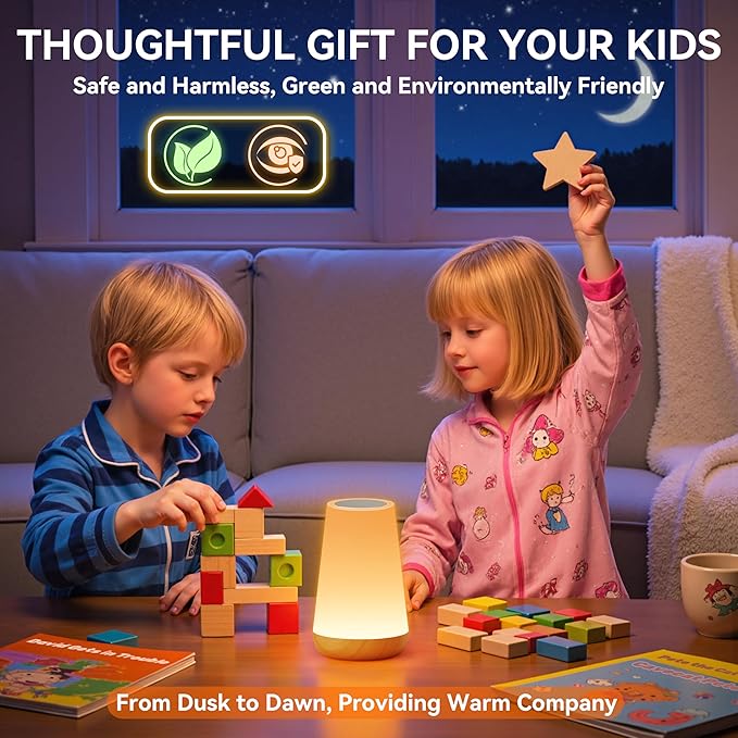 Auxmir LED Night Light 2 Pack Bedside Lamp Touch and Remote Control Dimmable Tabletop 13 RGB Colors Changing 5 Brightness Adjustable Rechargeable Portable Lamp for Baby Kids Nursery Bedroom Outdoor