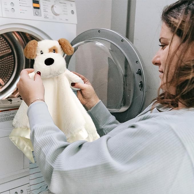 Dog Security Blanket Soft Lovey Baby Stuffed Animal with Satin Backing for Toddler Infant Newborn Boys and Girls, Lovely Unisex Puppy Snuggle Toy, Brown 13.5 Inch