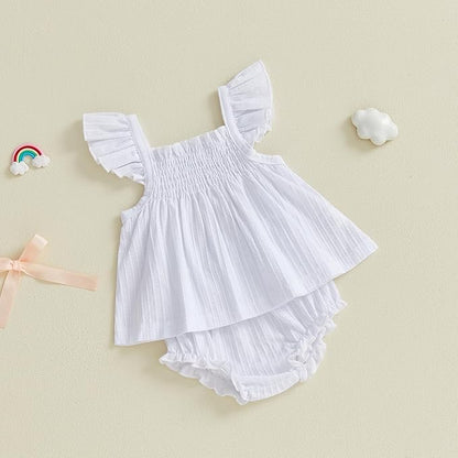 Mubineo Baby Girl Summer Clothes Cute Ruffle Tops Dress Shorts Outfits Set Infant Toddler Shrit Bloomers Princess Outfit