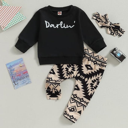 3Pcs Baby Girl Outfits Daisy Sweatshirt + Pants + Headband Infant Fall Winter Clothes