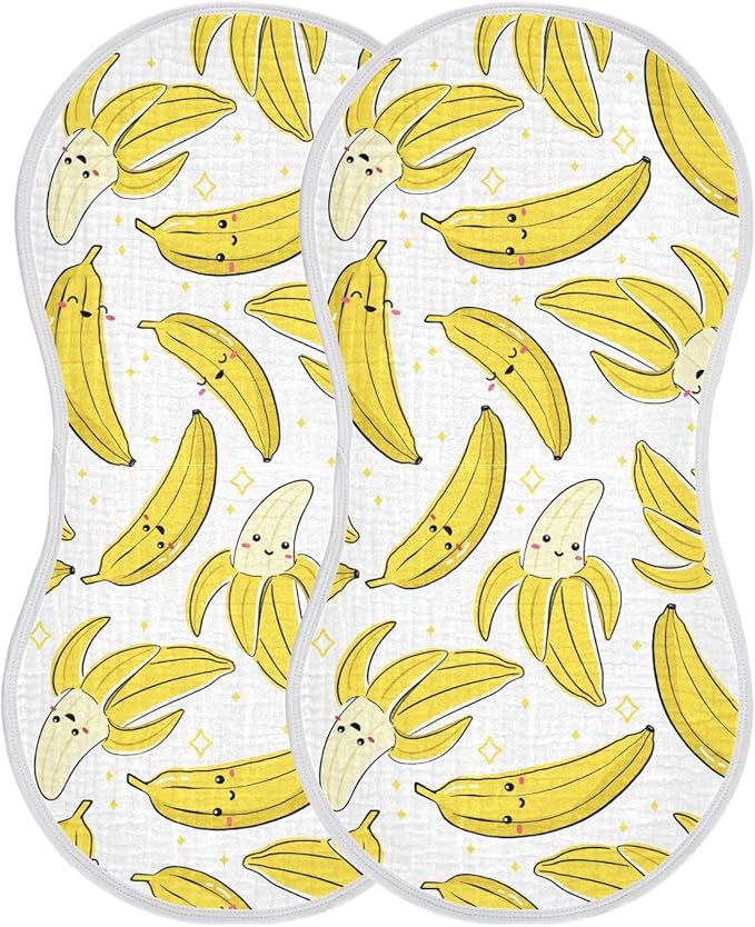 vvfelixl Muslin Burp Cloths Cute Bananas Baby Washcloths for Baby Girl Boys 2 Pack White