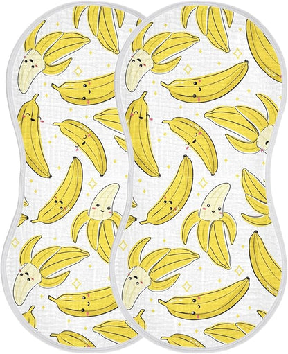 vvfelixl Muslin Burp Cloths Cute Bananas Baby Washcloths for Baby Girl Boys 2 Pack White