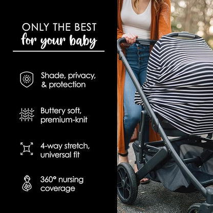Milk Snob Original 5-in-1 Cover - Nursing Cover for Breastfeeding - Baby Car Seat Cover, Carseat Canopy & Stroller - Essential All-in-One Cover - Gift for Mom, Baby (Modern Stripe)