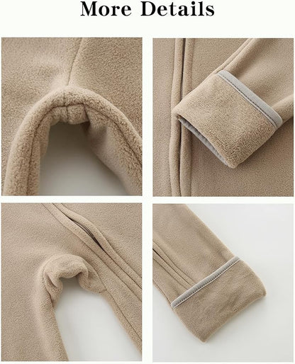 Newborn Baby Bear Onesie Winter Snowsuit With Fold-over Mittens & Footies Zip Up Baby Fleece Jumpsuit 0-18M