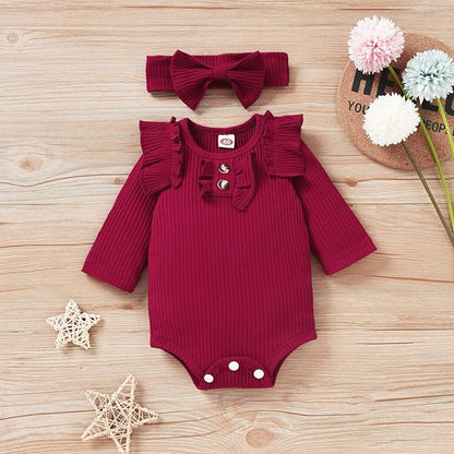 Aalizzwell Preemie Newborn Infant Baby Girls Clothes Ribbed Bodysuit Pants Set Fall Winter Outfits