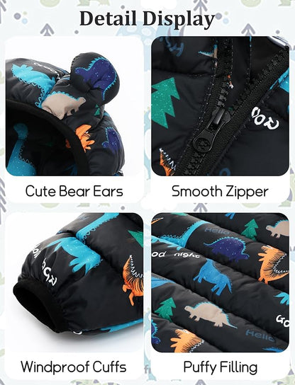 Happy Cherry Infant Baby Cute Cartoon Prints Winter Jacket Bear Ear Hood Warm Puffer Coat 6M-4T