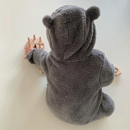 Newborn Baby Romper Fleece Onesie Jumpsuit Toddler Warm Hooded Outwear Outfits for Infant