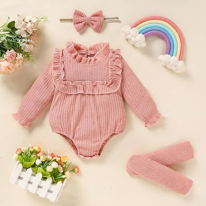 GRNSHTS Newborn Baby Girl Clothes Ruffle Rompers Toddler Fall Outfits for Girls Set Little Girl Fall Winter Clothing