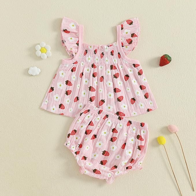 Mubineo Baby Girl Summer Clothes Cute Ruffle Tops Dress Shorts Outfits Set Infant Toddler Shrit Bloomers Princess Outfit